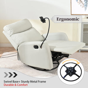 English Elm Rocking Recliner Chair 360° Swivel Glider with 95–160° Recline, Rocking & Phone Holder, Light Gray W1028P185203