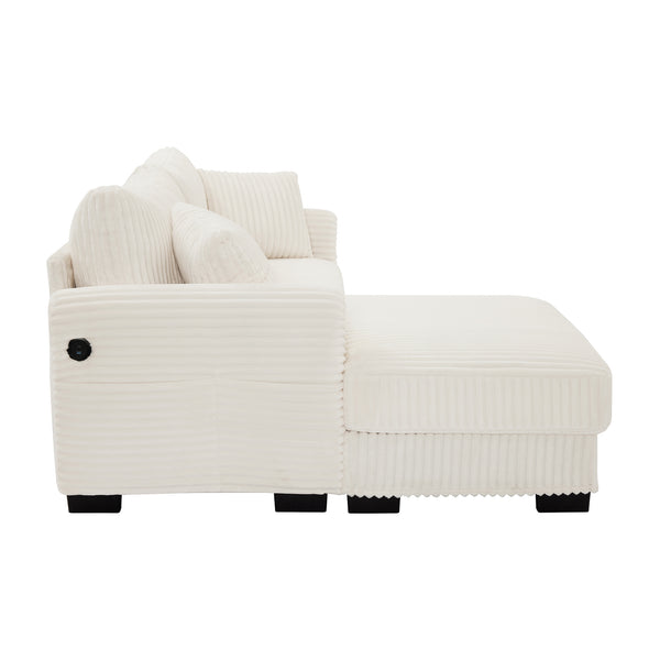 English Elm 2-Seater Corduroy L-Shaped Chaise Sofa with USB-C Charging, Storage Pocket, Reversible Design Beige W2606S00004