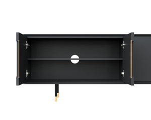 Sunpan Danbury Modern Media Console with Rustic Bronze Accents and Gold Caps - Slate Navy Finish Elegance