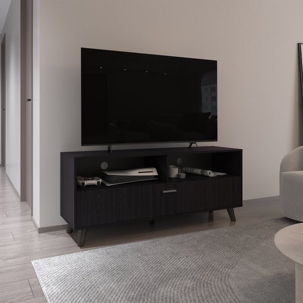 English Elm Patrick TV Stand for TVs up to 65" — Modern Black Entertainment Center with 2 Doors & Open Shelf B070P337098