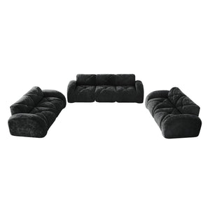 English Elm 3 Piece Velvet Living Room Sofa Set with Cloud Cushions Sculptural Curved Design W714S01648