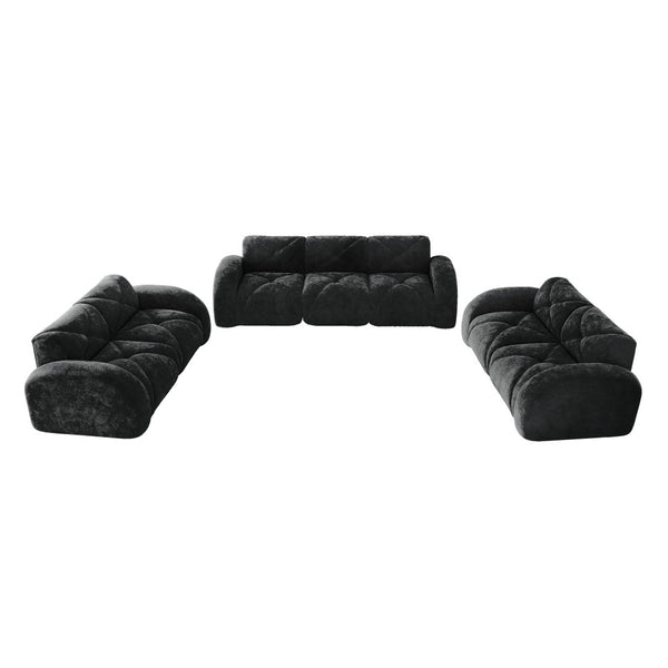 English Elm 3 Piece Velvet Living Room Sofa Set with Cloud Cushions Sculptural Curved Design W714S01648