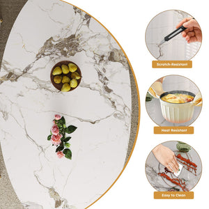 English Elm 70.9-inch Sintered Stone oval dining table with copper stainless base, kid-safe rounded edges, modern chic centerpiece (97) W509S00149