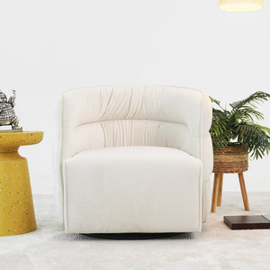 English Elm Ashcroft Furniture - Walden Mid-Century Swivel Chair Velvet Upholstery with Integrated Armrests, Fully Assembled Elegance Cream B183P281190