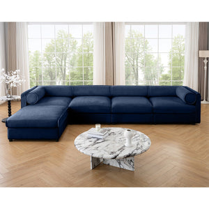 English Elm Modular 4-Seat Sectional Sofa With Ergonomic Backrests, Storage & Versatile Blue Design For Comfort W714S01053