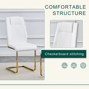 English Elm Table 5-Piece Set: Elegant White Marble Round Dining Table With Gold Legs & 4 Pu Upholstered Chairs W1151S02491-GIGA