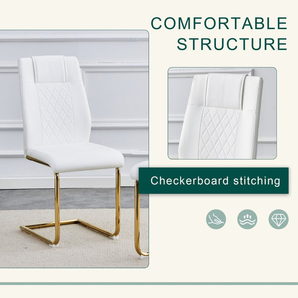 English Elm Table 5-Piece Set: Elegant White Marble Round Dining Table With Gold Legs & 4 Pu Upholstered Chairs W1151S02491-GIGA