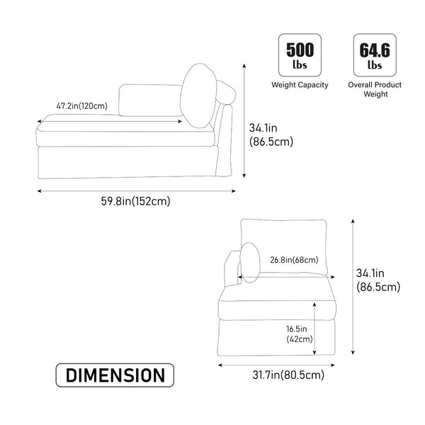 English Elm 31.69" Chenille Modular Sofa Bed with Pocketed Springs for Apartments and Studios W3189P438359