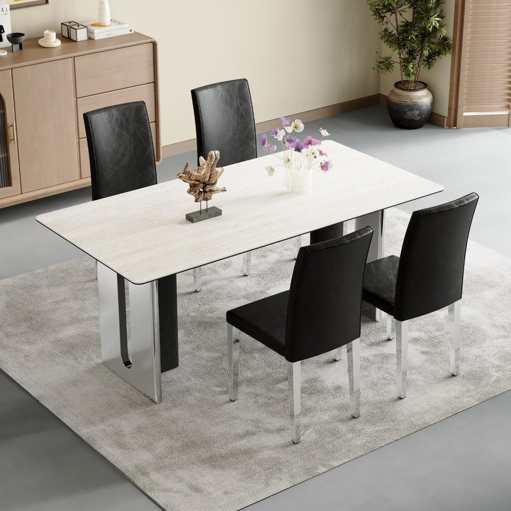 English Elm Set Of 4 Black Pu Backrest Chairs With Silver Legs - Modern, Ergonomic Design For Chic Interiors W3226P279072-GIGA