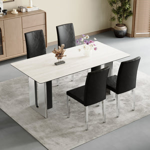 English Elm Set Of 4 Black Pu Backrest Chairs With Silver Legs - Modern, Ergonomic Design For Chic Interiors W3226P279072-GIGA