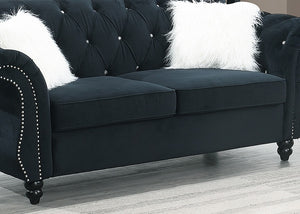 English Elm Formal Crystal-Tufted Velvet Loveseat with Rolled Arms and Silver Nailhead Trim for Elegant Living Rooms Black 34 L x 34 W x 16 H B011S01697