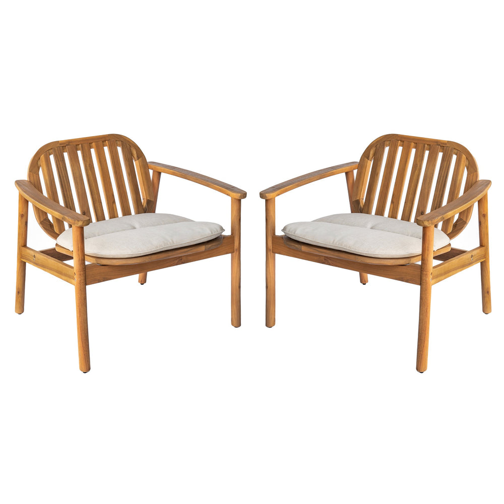 English Elm Christopher Knight Home® - Meja Teak Club Chair Set of 2 with Beige Cushions — Acacia & Eucalyptus Wood, Sleek Outdoor Design N775P282498T