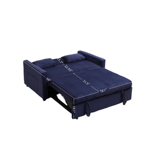 English Elm Futon 3-in-1 Corduroy Sofa Bed with Adjustable Backrest, Pull-Out Sleeper and Storage Pocket Blue W3138P281699