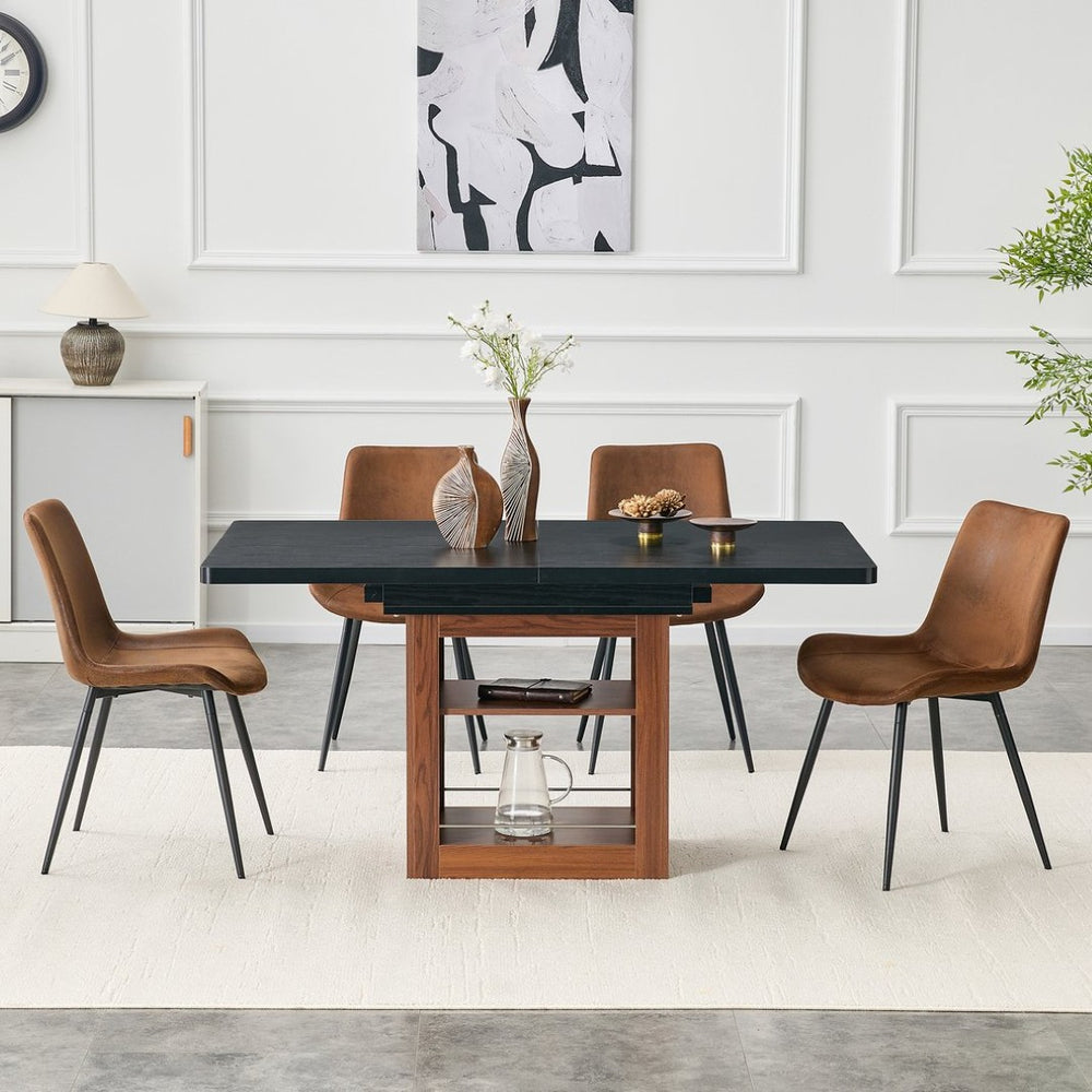 English Elm Expandable Dining Set with Four Cushioned Chairs Dual Tone Wood Grain Modern Style W1151S04696