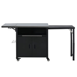 English Elm Outdoor Bbq Prep Cart Rolling Stainless Steel Grill Station with Foldable Work Surface Black N719P407404B