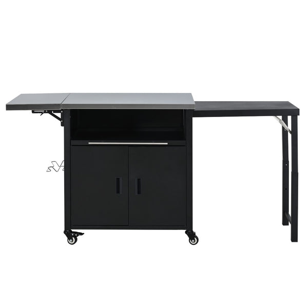 English Elm Outdoor Bbq Prep Cart Rolling Stainless Steel Grill Station with Foldable Work Surface Black N719P407404B
