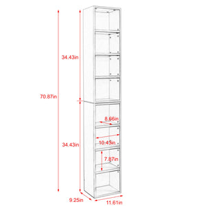 English Elm 8-Tier Media Tower Rack with Adjustable Shelves, Slim Tall Narrow Storage Cabinet for Home Office Organization Gray W487P318933