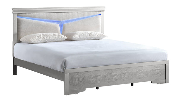 English Elm Lorana Full Platform Bed Teddy Bear Upholstered Headboard with Ambient Led Lighting Silver B078S00660