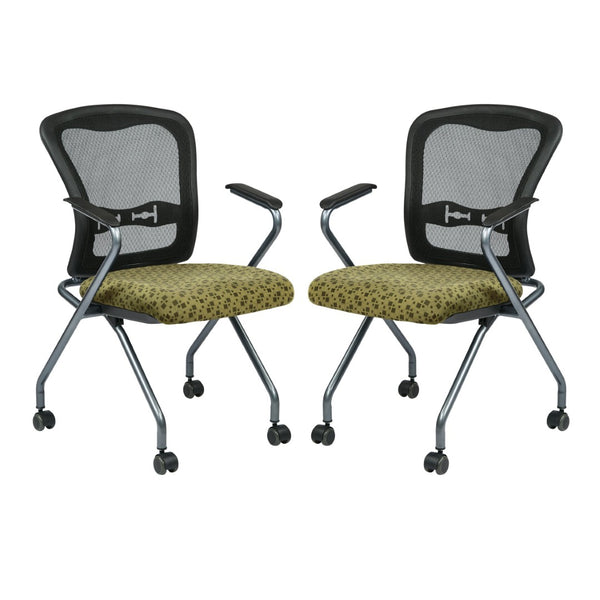 OSP Home Furnishings Deluxe Pro-line Ii Folding Nesting Armchair with Mesh Back and Lumbar Support Kiwi 84440-K109
