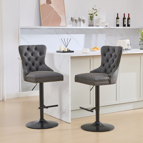 English Elm A&A Retro Pu Swivel Barstools Set Of 2, Adjustable Height 26-33", Vintage Comfort For Kitchen & Bar W1143P195203
