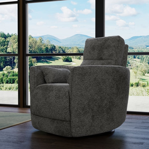 English Elm Global Swivel Recliner With Manual Footrest & Plush Pillows - Stylish Milan Graphite Comfort Seat B339P333960