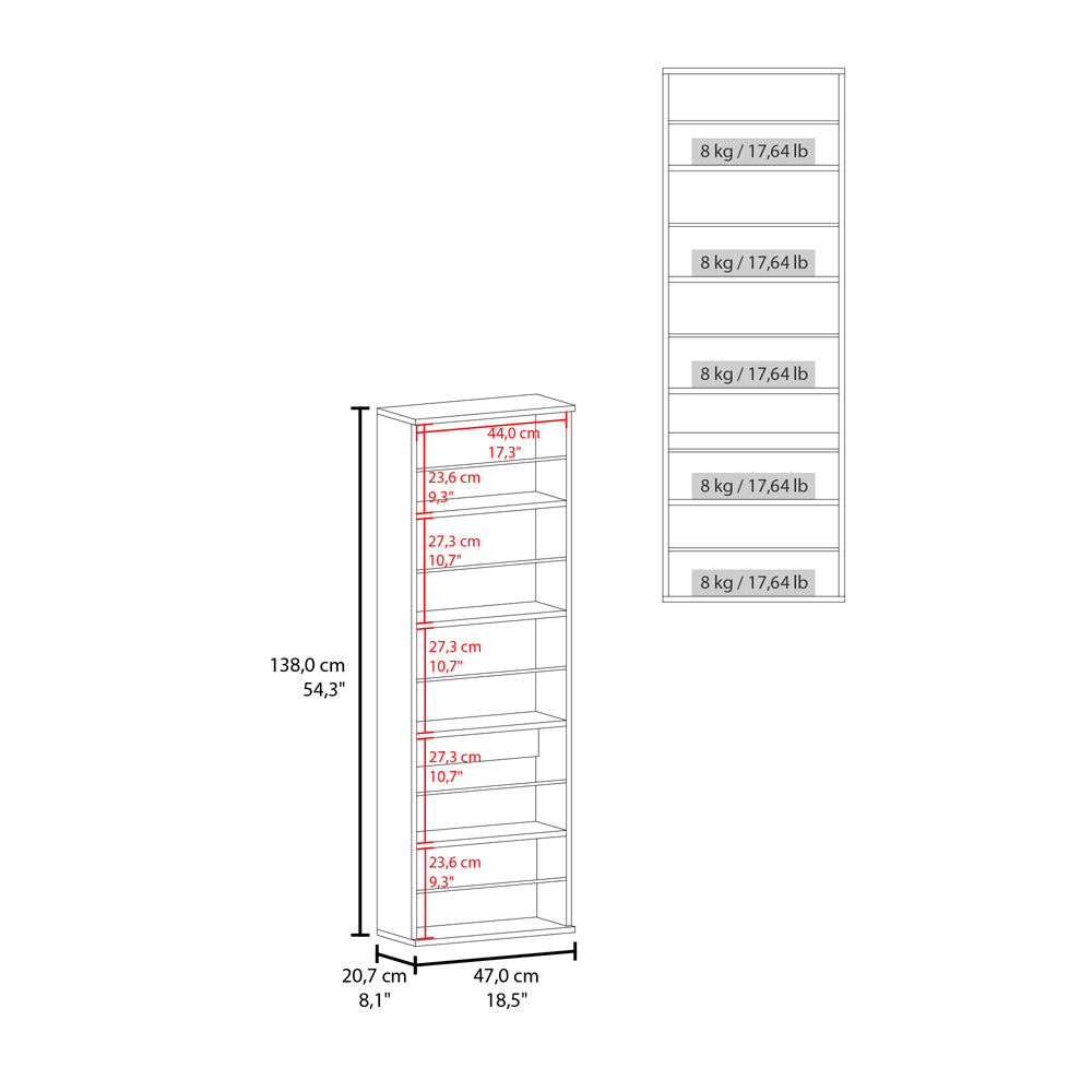 English Elm Wall Mounted Shoe Rack with Mirror Door, Macadamia Beige Engineered Wood, Holds 10 Pairs, Slim 54.3" H x 18.5" W x 8.1" D B092P309187