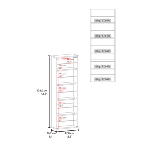 English Elm Wall Mounted Shoe Rack with Mirror Door, Macadamia Beige Engineered Wood, Holds 10 Pairs, Slim 54.3" H x 18.5" W x 8.1" D B092P309187