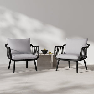 English Elm Christopher Knight Home® - Huron Outdoor PP Club Chair with Waterproof Olefin Cushions, Durable Plastic Frame and Iron Legs - Weather-Resistant Patio Seating Set Black+ Gray N775P178198B