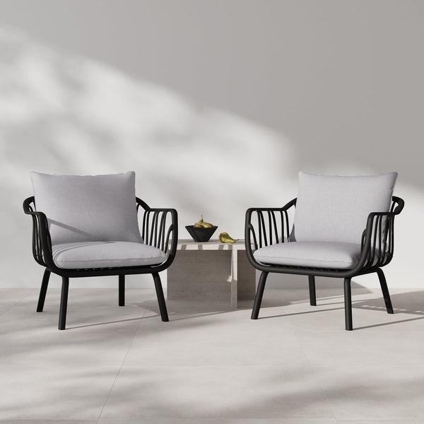 English Elm Christopher Knight Home® - Huron Outdoor PP Club Chair with Waterproof Olefin Cushions, Durable Plastic Frame and Iron Legs - Weather-Resistant Patio Seating Set Black+ Gray N775P178198B