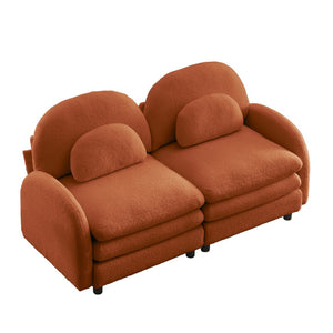English Elm Teddy Fleece Curved Loveseat Modular Two Seater Sofa with Cloud Soft Double Layer Cushions Orange W5656S00091