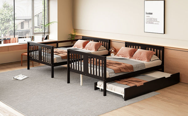 English Elm Full Over Bunk Bed with Twin Trundle Solid Pine Frame Gray Convertible LT100204AAP-1