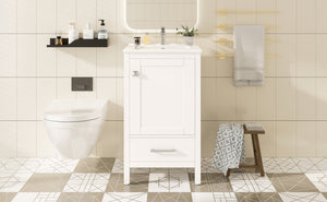English Elm 20-Inch Compact Bathroom Vanity with Ceramic Sink, Soft-Close Storage, Divider Drawer & Easy Plumbing Access White N729P334847K