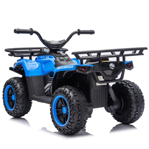 English Elm 24v Dual Motor Kids Atv Ride on with Led Lights Bluetooth Storage Racks Off Road Blue W1578P390449