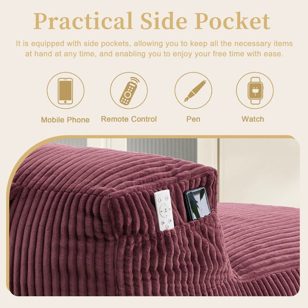 English Elm Big Corduroy Lounger Bean Bag with Ottoman Memory Foam Fill for Living Room Wine Red W395P435354