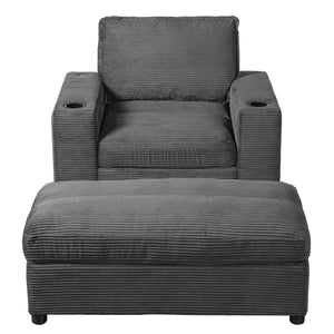 English Elm Christopher Knight Home® - 42.8" Oversized Chaise Lounge with Storage Ottoman, Corduroy Upholstery, USB Port & Cup Holders for Cozy Living Space Grey N765P350851G