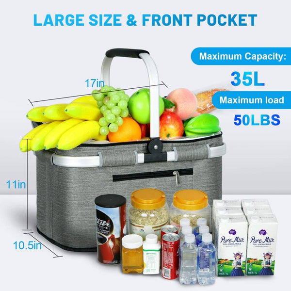 English Elm 35l Insulated Picnic Basket with Aluminum Frame Collapsible Waterproof Cooler Tote W2181P483966