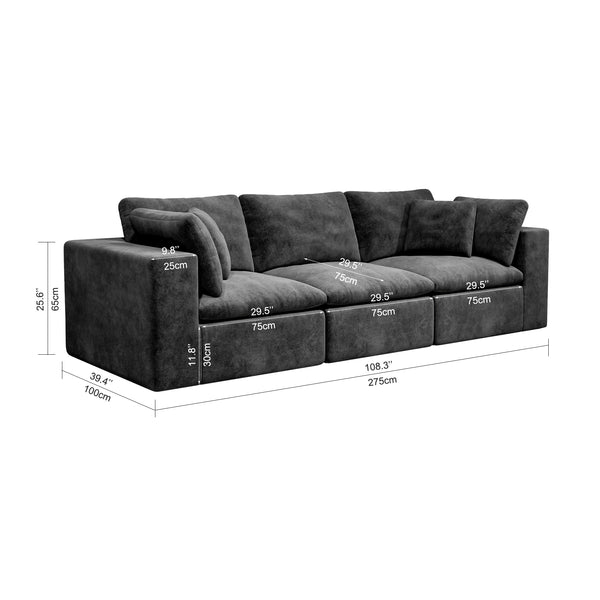 English Elm 108.3*39.4"Modular plush corduroy sectional sofa, no assembly, reversible chaise sleeper, grey, space-saving comfort W3819S00078