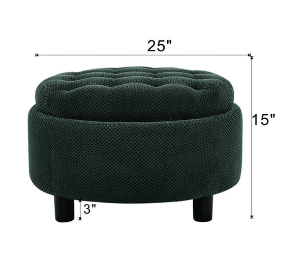 English Elm 25 Inch Round Fabric Pouf Ottoman with Removable Wooden Lid and Hidden Interior Storage Dark Grey W5568P461310