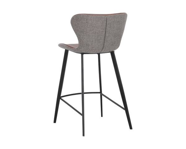 Sunpan Arabella Mid-Century Modern Bar Stool with Clamshell Tufting and Stylish Black Steel Legs Bravo Cognac / November Grey