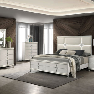 English Elm Gwendolyn Pearl White Nightstand with 2 Drawers, Deco-Inspired Wood Bedside Table with Acrylic Legs and Cord Management B062P375501
