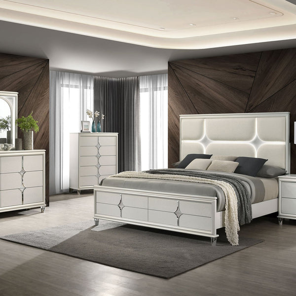 English Elm Gwendolyn Pearl White Nightstand with 2 Drawers, Deco-Inspired Wood Bedside Table with Acrylic Legs and Cord Management B062P375501