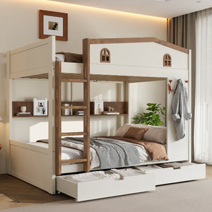 English Elm Twin Xl Solid Pine Loft Bed with Built-in Led Lighting and Storage Shelves W1580S00390