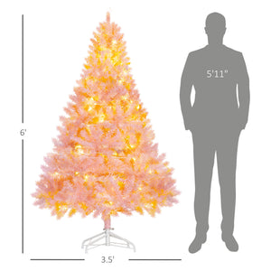 English Elm Homcom 6' Prelit Pink Christmas Tree - Realistic Douglas Fir With 250 Warm White Led Lights & Tips W2225P249686
