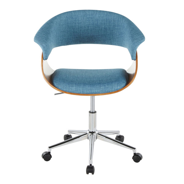 English Elm Vintage Mid-Century Modern Office Chair by LumiSource — Adjustable Swivel, Walnut Accents & Chrome Base Blue B202P223936