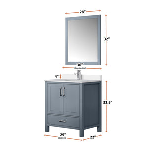 English Elm Dark 30 in. Grey Bath Vanity with Cultured Marble Top, Chrome Faucet & 28x32 Mirror, Durable Finish B2731S01325
