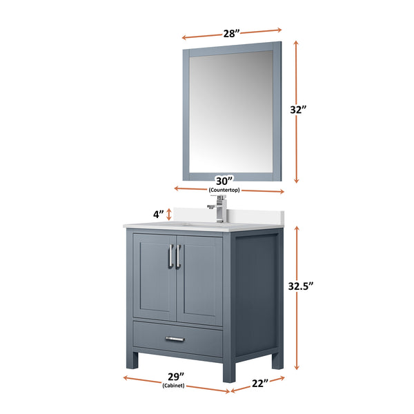 English Elm Dark 30 in. Grey Bath Vanity with Cultured Marble Top, Chrome Faucet & 28x32 Mirror, Durable Finish B2731S01325