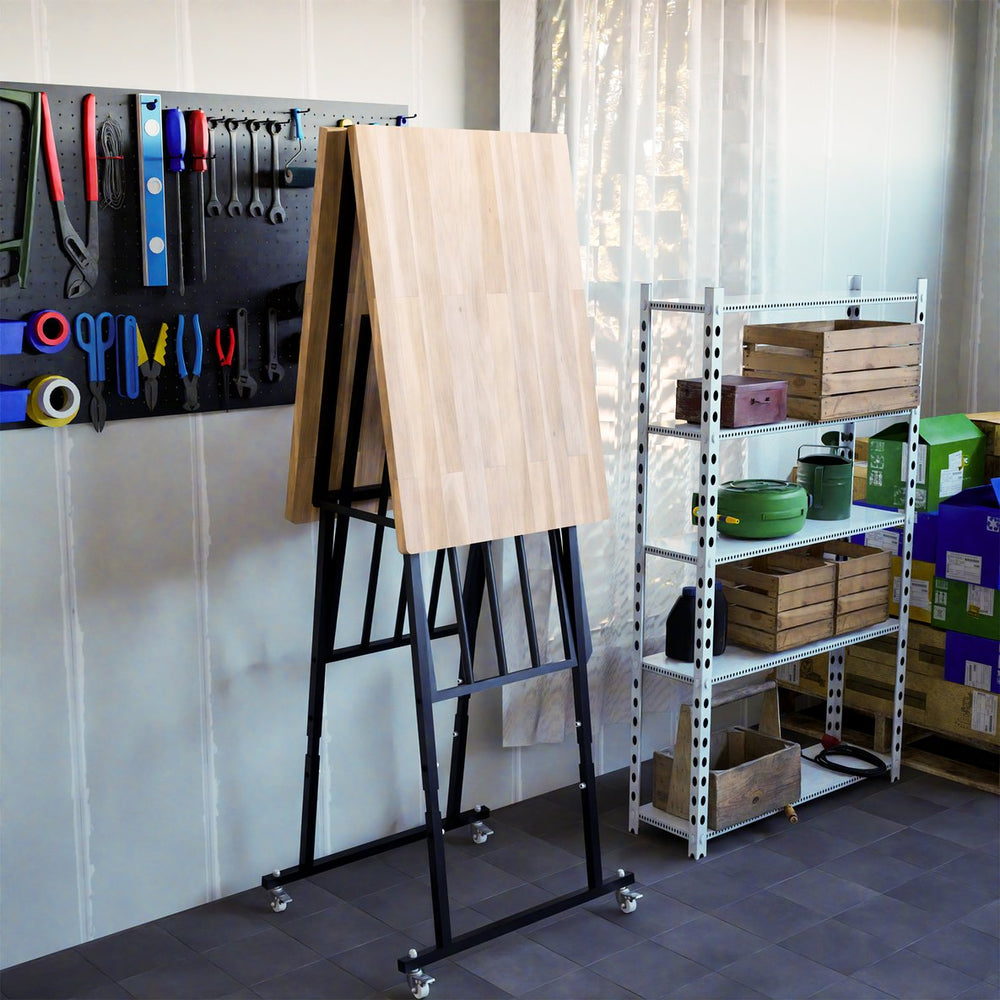 English Elm SmartFold Heavy-Duty Butcher-Block Workbench 2000LB Capacity Wood Top Portable Table w/ Locking Casters, Adjustable Height & Quick-Collapse Steel Frame W1422P325006