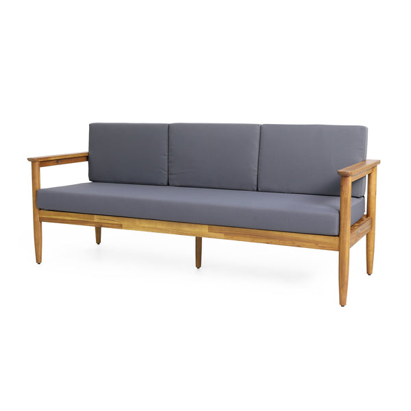 English Elm Christopher Knight Home® - GAVIN Dark Grey 3-Seater Sofa - Acacia Wood Frame, Water-Resistant Cushions, Slat Design, 76.5" 67310.00DGRY