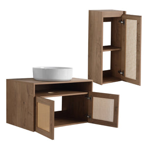 English Elm 30" Wall Mounted Bathroom Vanity Oak Finish Ceramic Art Sink Soft Close Storage W999S00495
