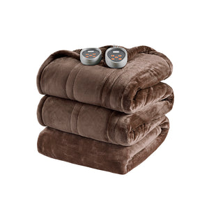 JLA Home Beautyrest - Blanket Beautyrest Heated with Secure Comfort Technology, Reversible Plush, 20 Temp Settings & Auto-Off Chocolate BR54-0386